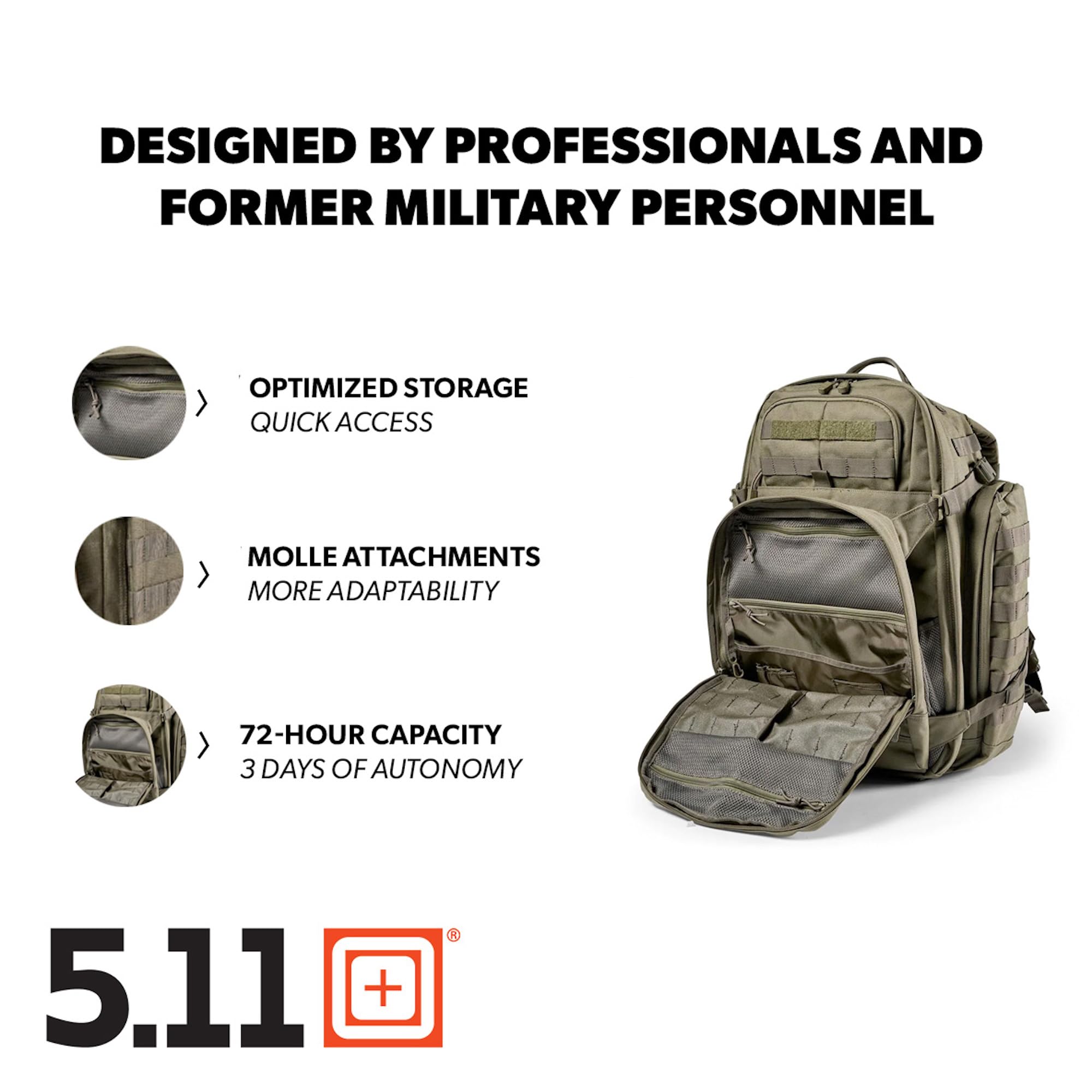 5.11 Tactical Backpack, RUSH 72 2.0 Military Survival Molle Back